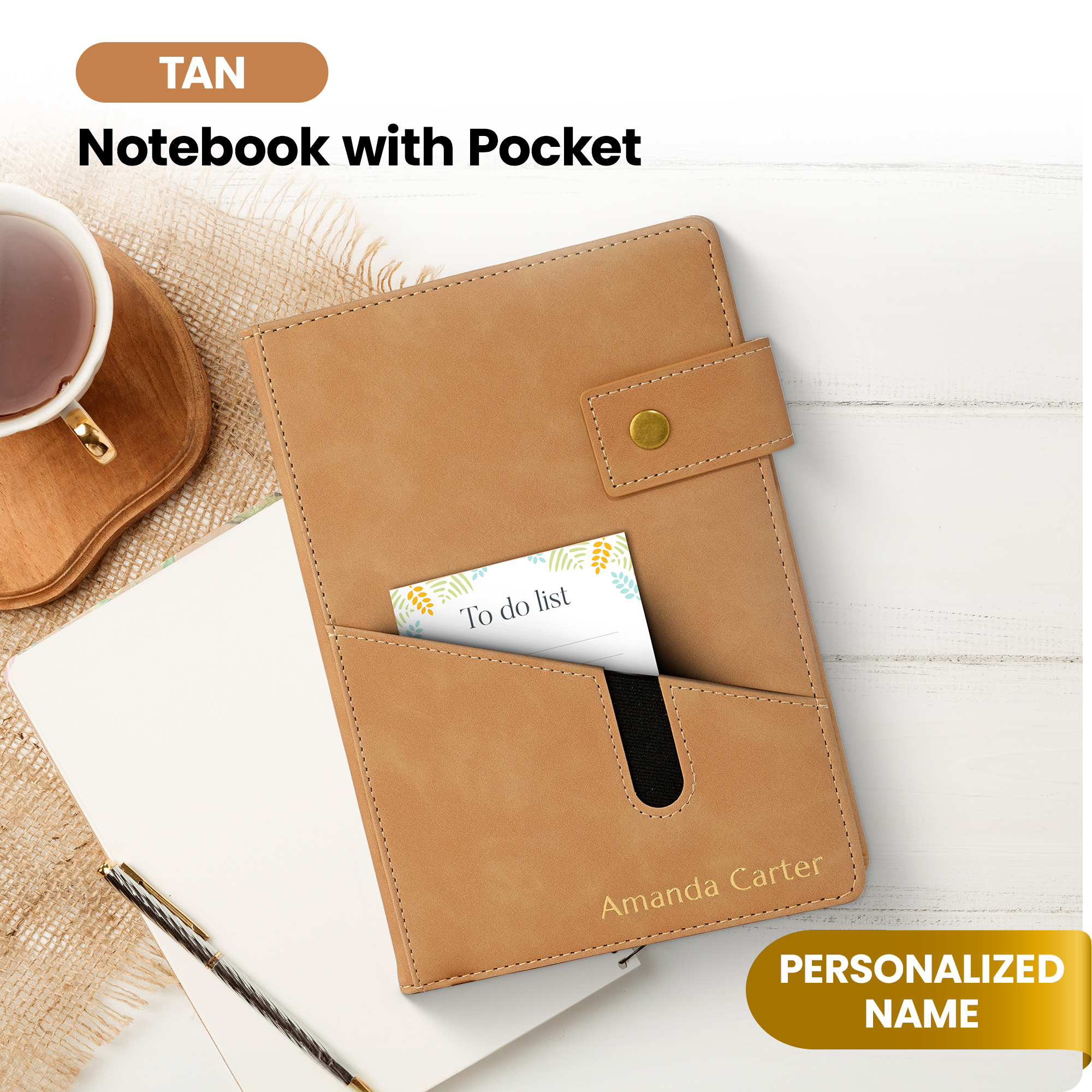 Custom Journal with Pocket (Tan)
